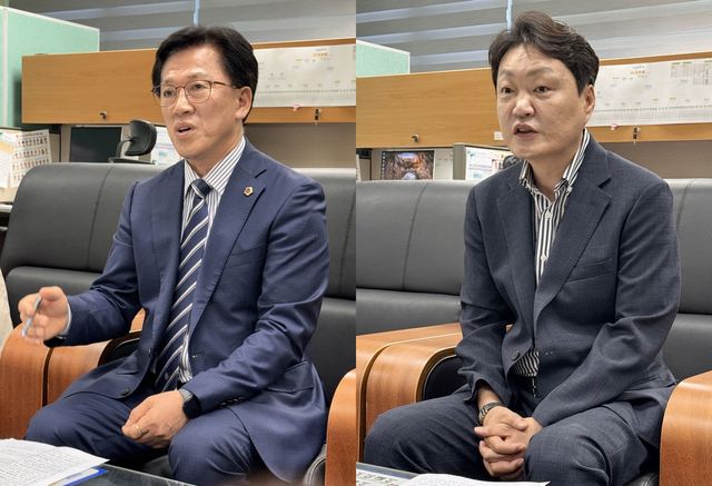 도의장 출마 선언하는 이명연(왼쪽), 김대중 의원