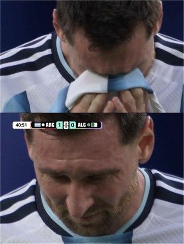 17일 선제골을 넣은 뒤 중계 화면에 잡힌 리오넬 메시 모습