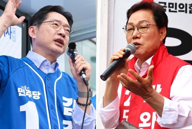 왼쪽부터 김경수·박완수 후보