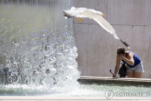 로마 분수대에서 더위 식히는 사람