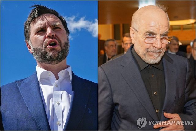 JD 밴스 미국 부통령(왼쪽), 모하마드 바게르 갈리바프 이란 의회 의장