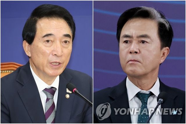박수현 충남도지사 당선인과 김태흠 충남도지사