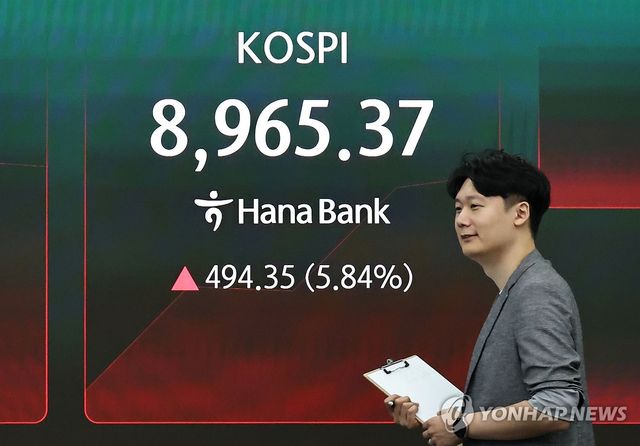 코스피, 5% 이상 급등하며 9,000선 탈환 시도