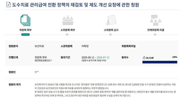 도수치료 관리급여 재검토 요청 국민동의청원
