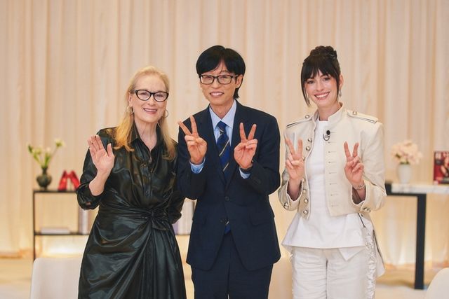 왼쪽부터 메릴 스트리프, 유재석, 앤 해서웨이