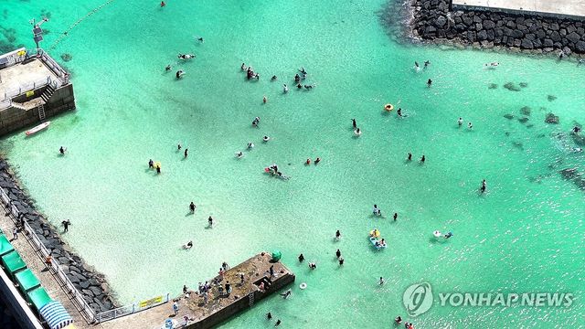 제주 판포포구서 물놀이 하는 피서객