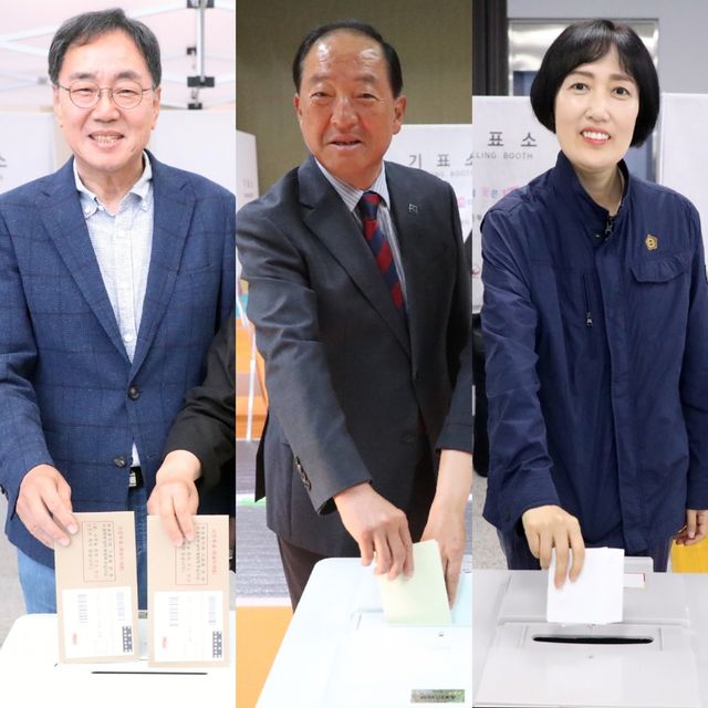 속초시장 후보 (왼쪽부터) 민주당 김철수, 국민의힘 이병선, 무소속 염하나
