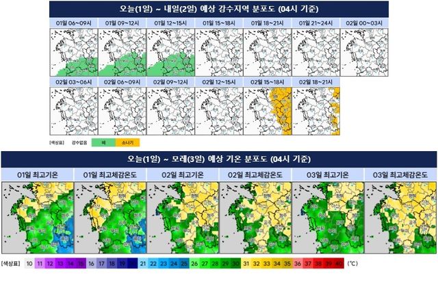 예상 기온·강수 분포도