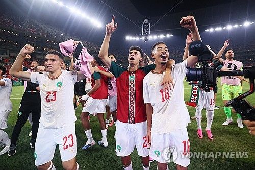 16강 진출을 확정한 모로코 축구 대표팀