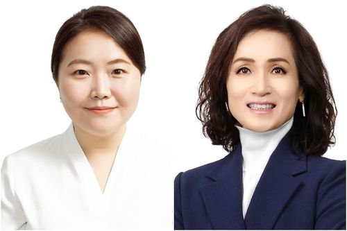 무소속 송수연 제천시장 후보(왼쪽)와 민주당 하유정 보은군수 후보