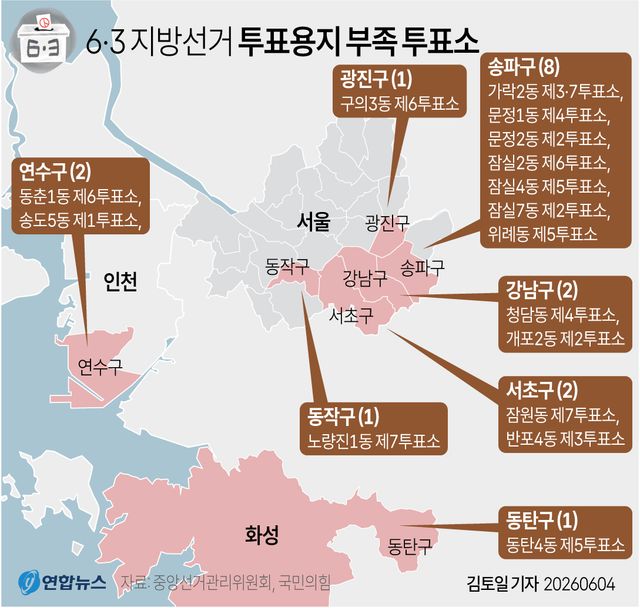 [그래픽] 6·3 지방선거 투표용지 부족 투표소