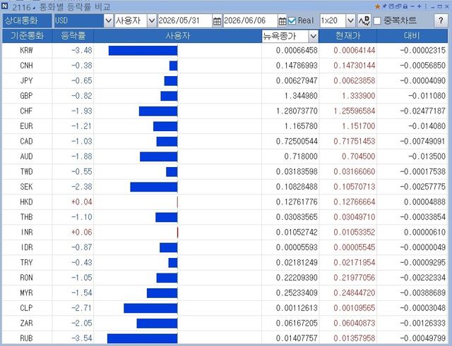 6월 통화별 등락률