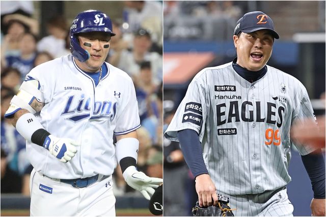 삼성 최형우(왼쪽)와 한화 류현진