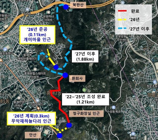 서대문구의 인왕산 이음길 조성사업 