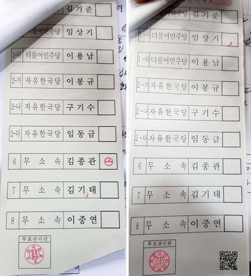 운명을 가른 청양군의원 투표지