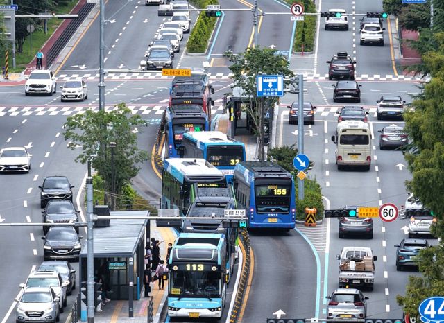 BRT 정류장 진입하는 버스들