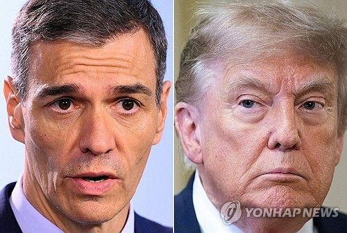 산체스 스페인 총리(왼쪽)와 트럼프 미국 대통령 [AFP=연합뉴스 자료사진. 재판매 및 DB 금지] 