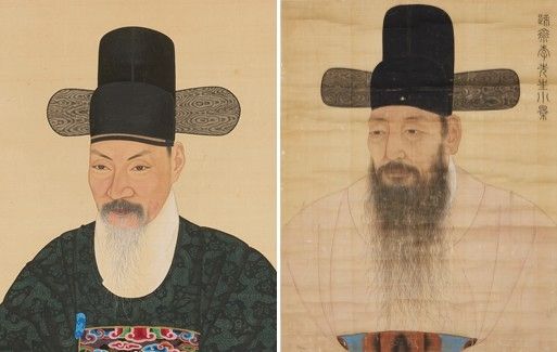 조정진 초상(왼쪽)과 이이명 초상 부분 