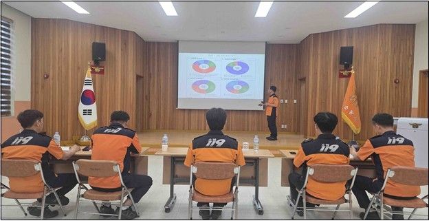 '기후변화에 대응한 대형 산불 대응체계 개선방안 연구' 내부 발표하는 강원소방