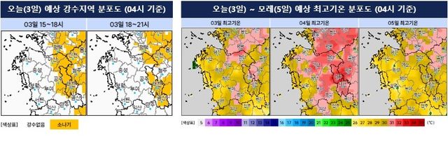 예상 강수·기온 분포도