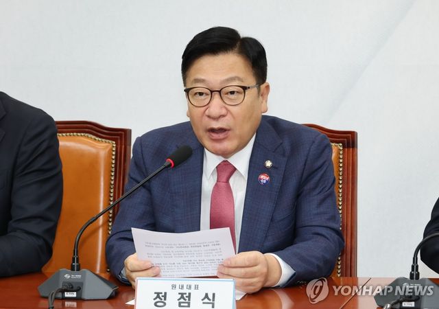 발언하는 정점식 원내대표