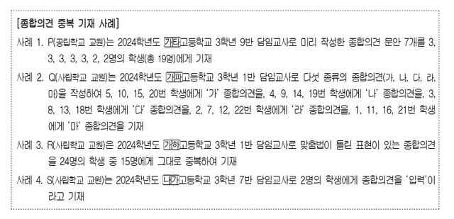 종합의견 중복 기재 사례