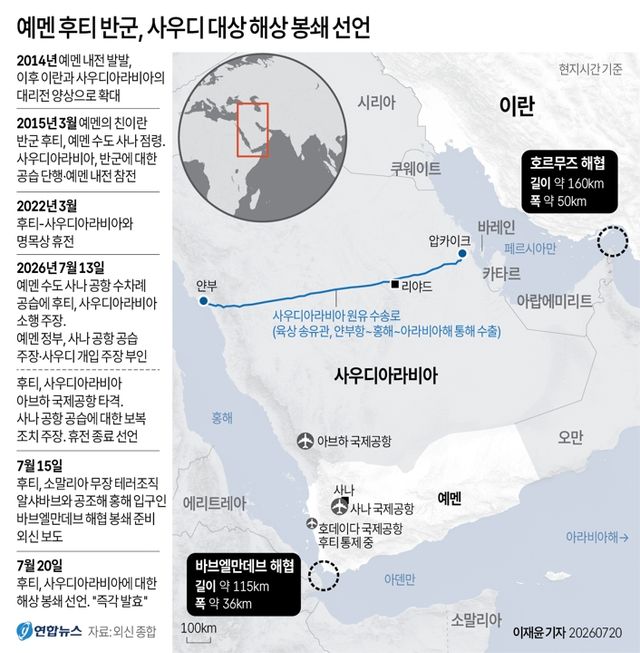 [그래픽] 예멘 후티 반군, 사우디 대상 해상 봉쇄 선언