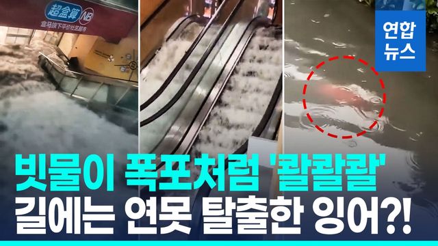 [영상] 지하 마트로 빗물 '콸콸'…상하이 덮친 초대형 물폭탄 - 2