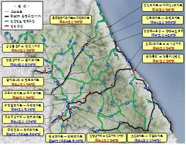 국도 교통정체 예상구간 및 우회도로 위치도