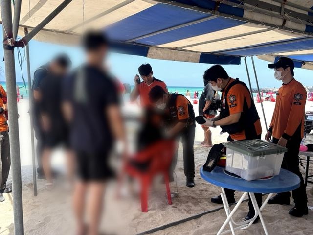 23일 오전 제주시 애월읍 곽지해수욕장에서 발생한 익수사고 현장
