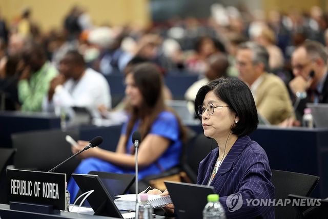 발언 듣는 김지희 주유네스코 대사