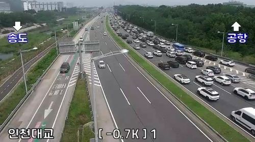 지난 17일 오전 신도평화대교 진입 전 극심한 차량 정체