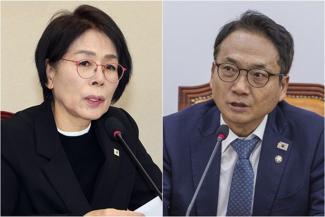 친정계 최민희 의원(왼쪽)과 친명계 박선원 의원