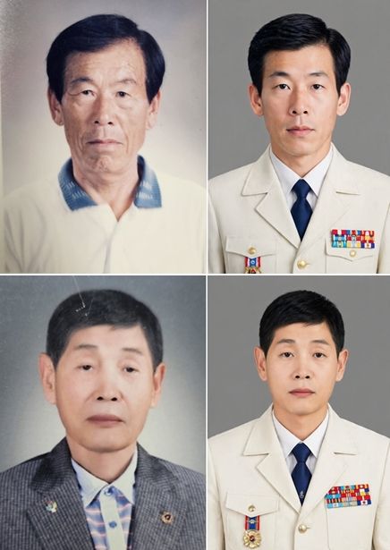 구원종(위)·이우식 6·25 참전 유공자 현재 모습과 AI 복원 사진(오른쪽).