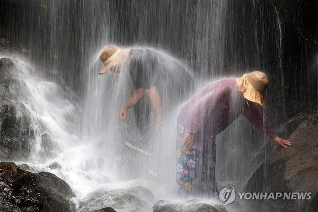 폭염 탈출 폭포 속으로