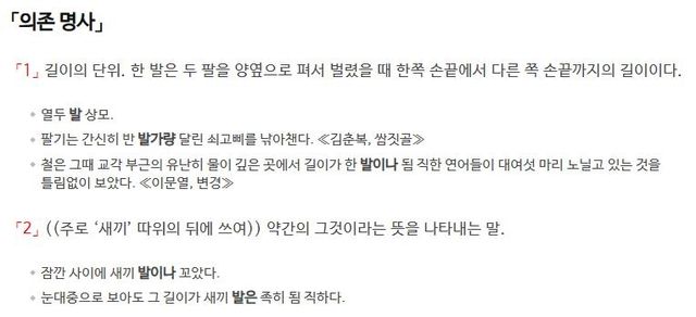 '발'에 대한 사전의 정의