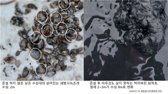 준설 구역과 미준설 구역 비교 모습
