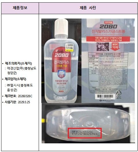 회수 대상 제품 정보