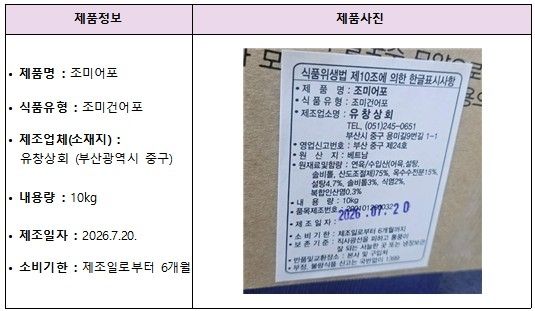 회수 대상 제품 정보