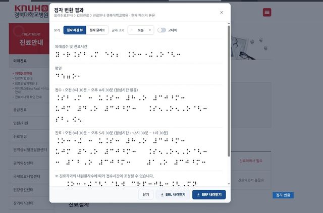 병원 홈페이지 전자 점자 서비스