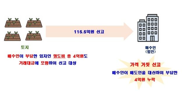 가격 거짓신고 사례(국세청 및 지방정부 통보)