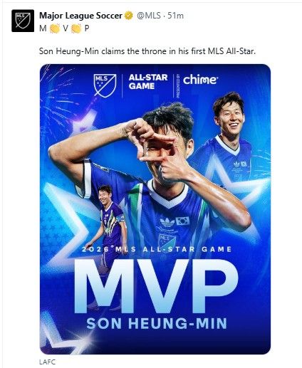 손흥민의 MVP 선정 소식을 전한 MLS.