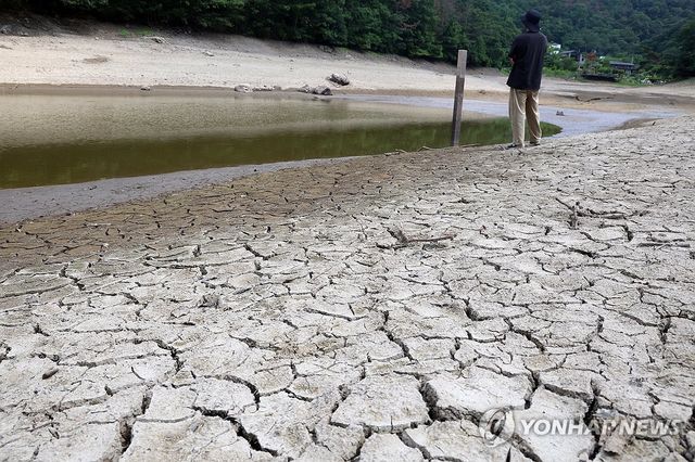 마른장마에 바닥 드러낸 백안저수지