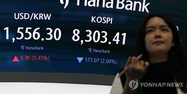 코스피 2%대 하락, 원달러 환율은 상승
