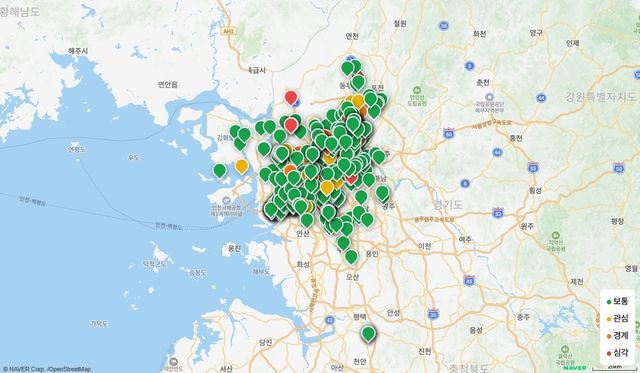 김동건 교수 연구팀이 자체 집계한 올해 러브버그 성충 발견 지역