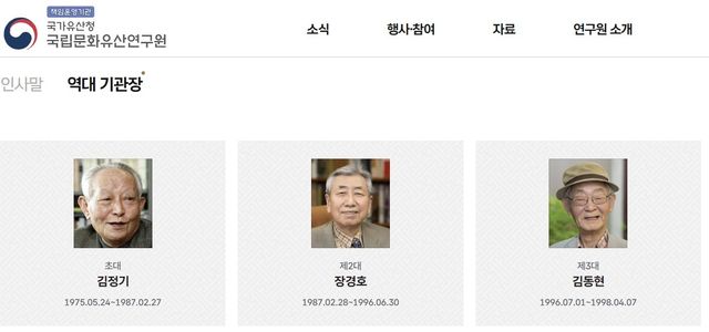 국립문화유산연구원 역대 기관장 모습 