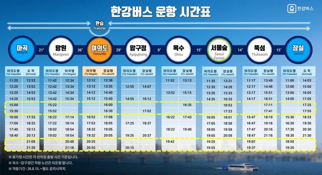 한강버스 운항 시간표