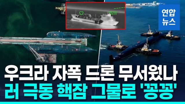 [영상] 러 극동 기지 핵잠에 자폭 드론 방어용 그물 설치 포착 - 2