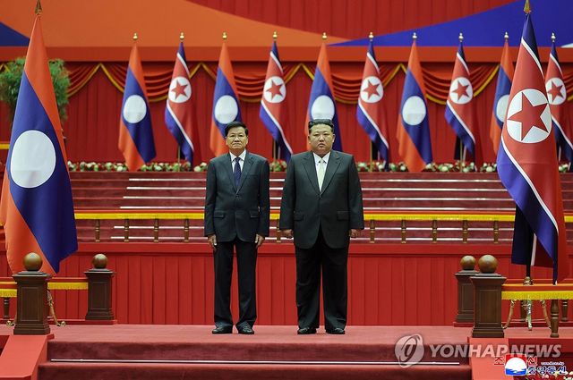 북한, 라오스 국가주석 환영의식 진행