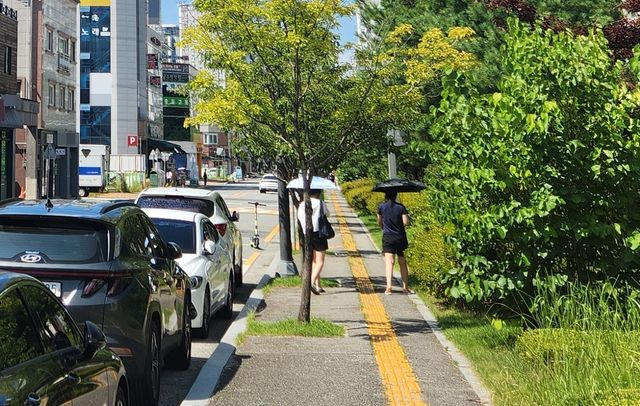 양산 쓴 보행자